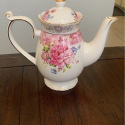 Floral And Gold Tea Pot. Wedding, Bridal Shower, Baby Shower, Tea Party, Vintage Decor 