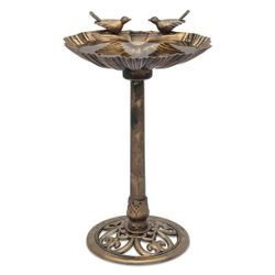 V121 $25  Bronze PP Outdoor Round Pedestal Fountain Standing Water Bird Bath with Solar Pump (19 in. W x 31.5 in. H)  Add a lively touch to your garde
