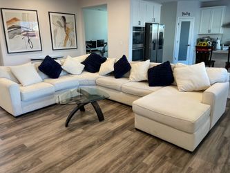 Large Modern Sectional Sofa w/ Chaise – Cream/Ivory