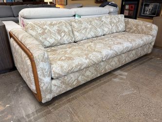 Vintage Wooden Framed Geometric Upholstered 3-Seat Sofa