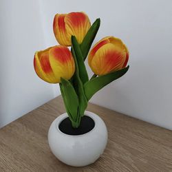 LED Tulip Night Light Romantic Potted Table Desk Lamp Simulation Flower Ceramic
