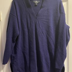 Lands' End 100% Cashmere V Neck Tunic Sweater Side Slit Size XL 18! Like new excellent condition 