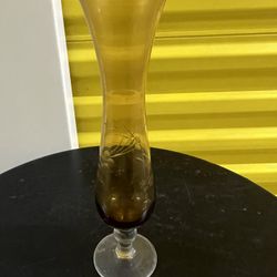 Vintage Etched Amber Glass Single Stem Flower Vase