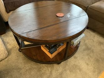 Rolling All Wood Coffee Table. Heavy!