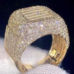 Luxury Chunky Inlay Sparkling Synthetic Zirconia Golden Wide Band Jewelry Ring