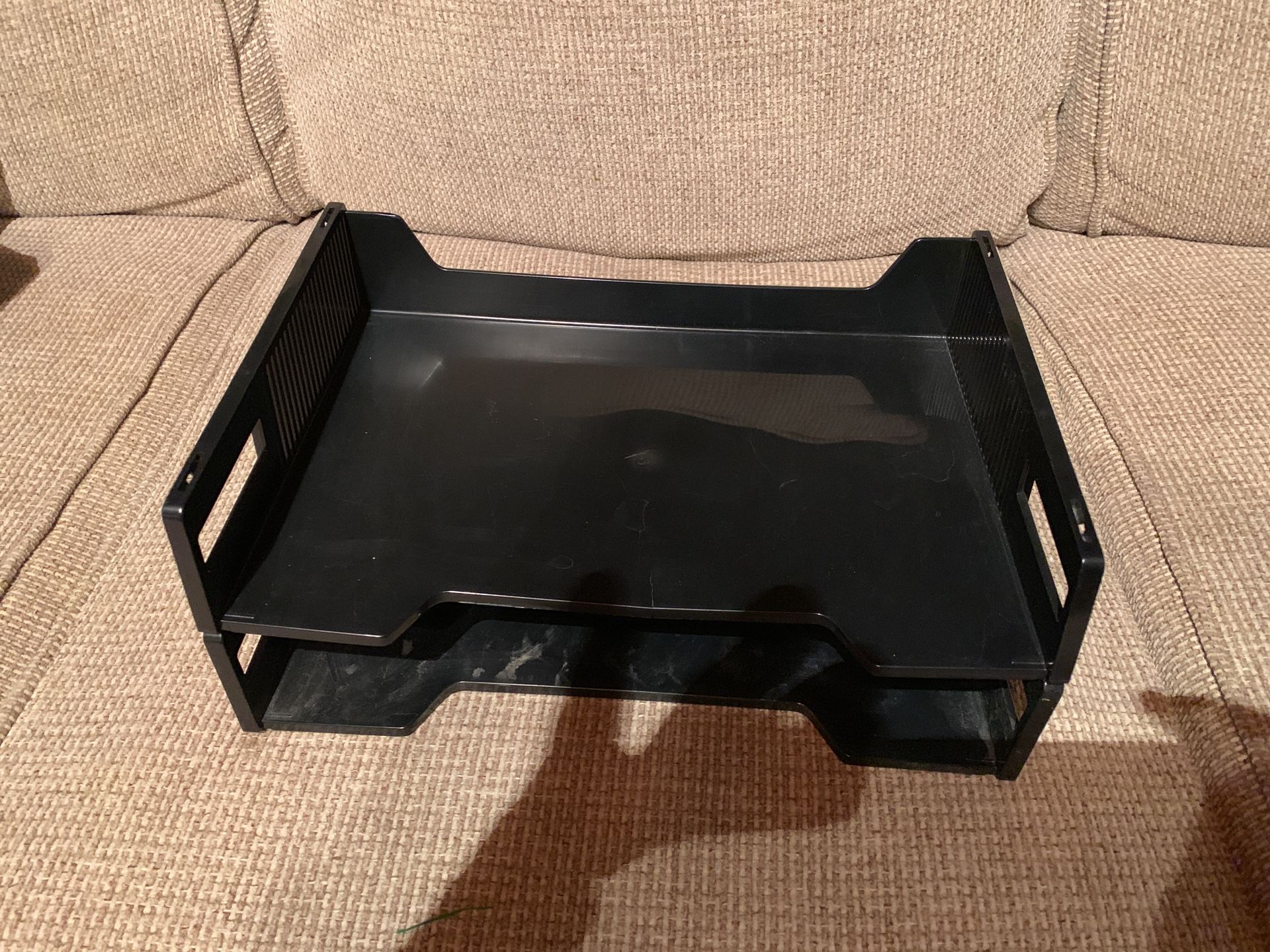 Five black desk file organizers