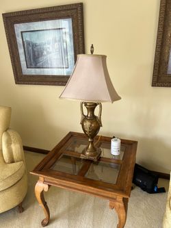 Brown Wooden Glass End Table