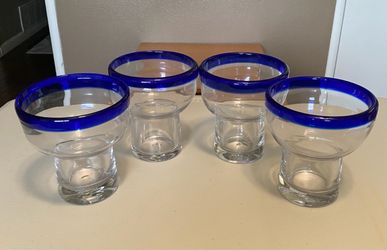 STEMLESS MARGARITA BLUE RIM GLASS SET