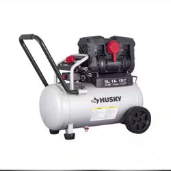 Husky 10 Gal. 175 PSI Electric Oil-Free Quiet Auto/Workshop Hotdog Air Compressor with Dual Gauges and 1-Quick Coupler=196