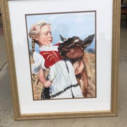 Larry Heinz Girl With Goat Painting In Frame