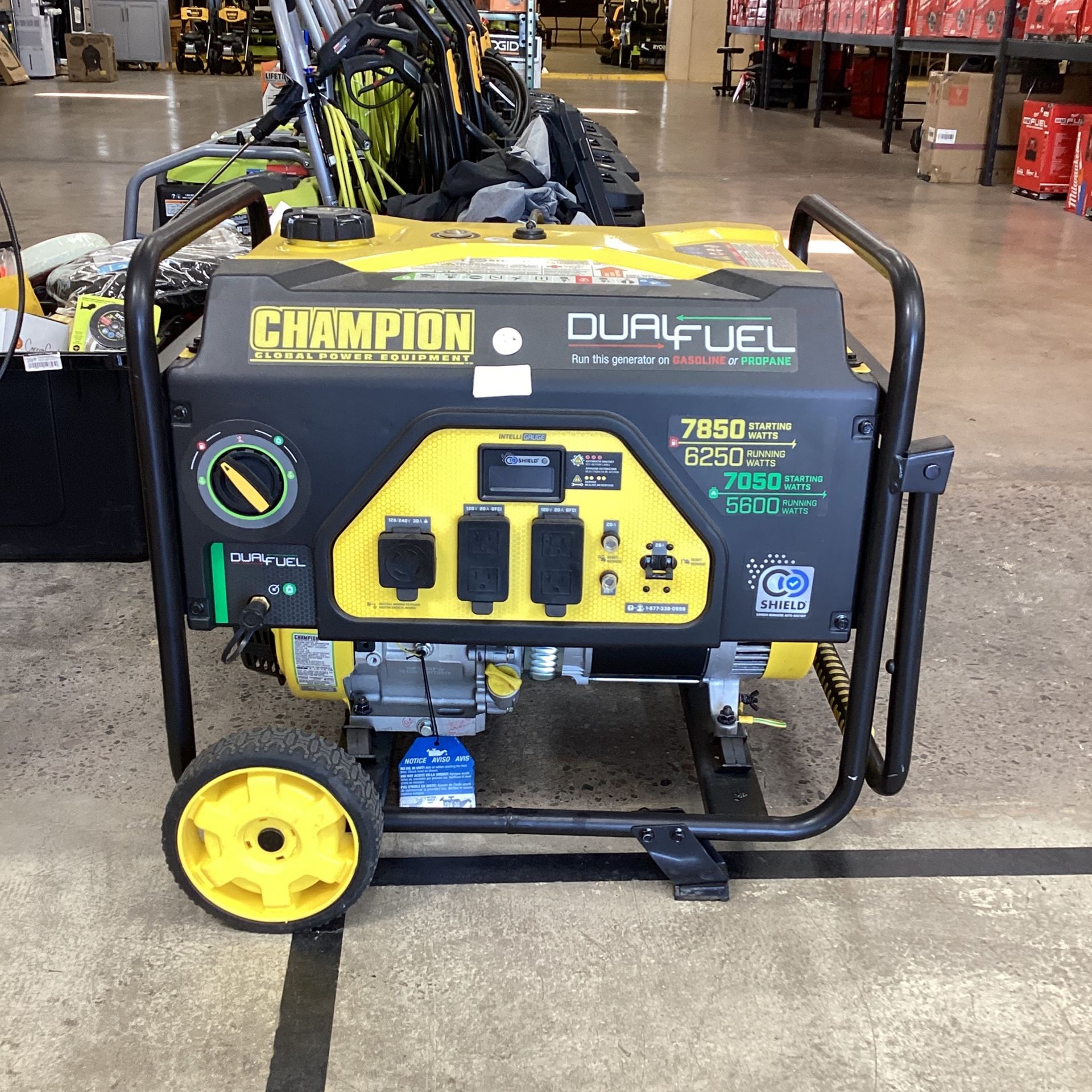 Champion 7850/6250-Watt Gasoline and Propane Powered Dual Fuel Portable Generator with CO Shield