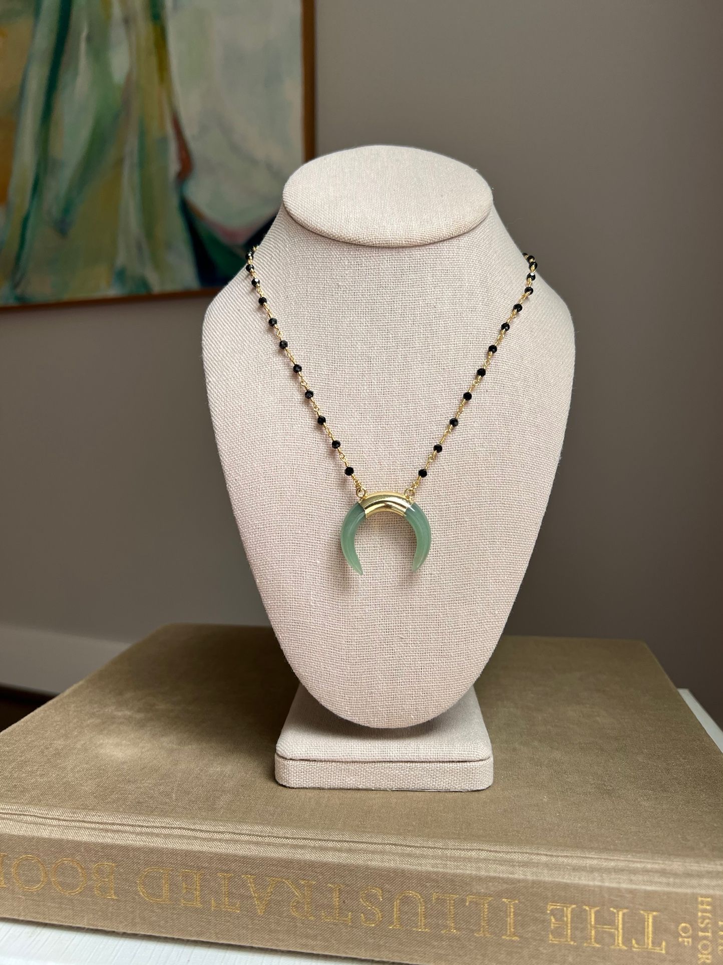 Beaded & Jade Pendant Necklace ( firm on price )
