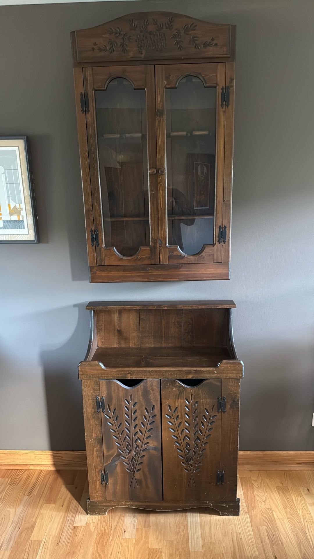 Custom Made Wine Glass And Bottle Cabinet Plus Hutch