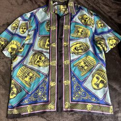Authentic Versace Silk Shirt – Americana Fit – Baroque Greco Print – Size 50 (M/L)