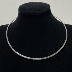 Vintage Signed 925 Sterling Pattern Hammered Choker Collar Necklace - 17.6gr 