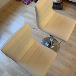 Adjustable Stool w/ Leatherette Seat, 360° Swivel, Backrest, Set of 2 - White 