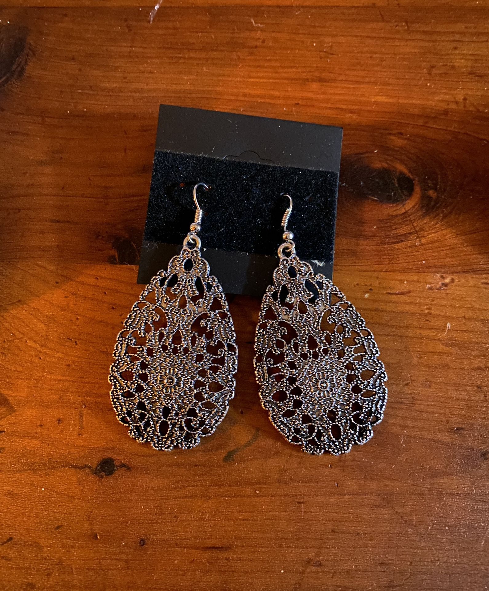 Textured Pewter Finish Pendant Earrings
