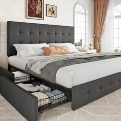 Cali King Frame Bed With Storage Drawers Like New Condition