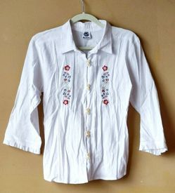 Mushuc white flower embroidery Women's Blouse Top Shirt size M medium