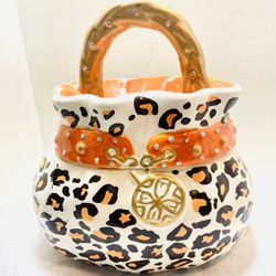 David's Cookies Leopard Print Designer Purse Ceramic Cookie Jar