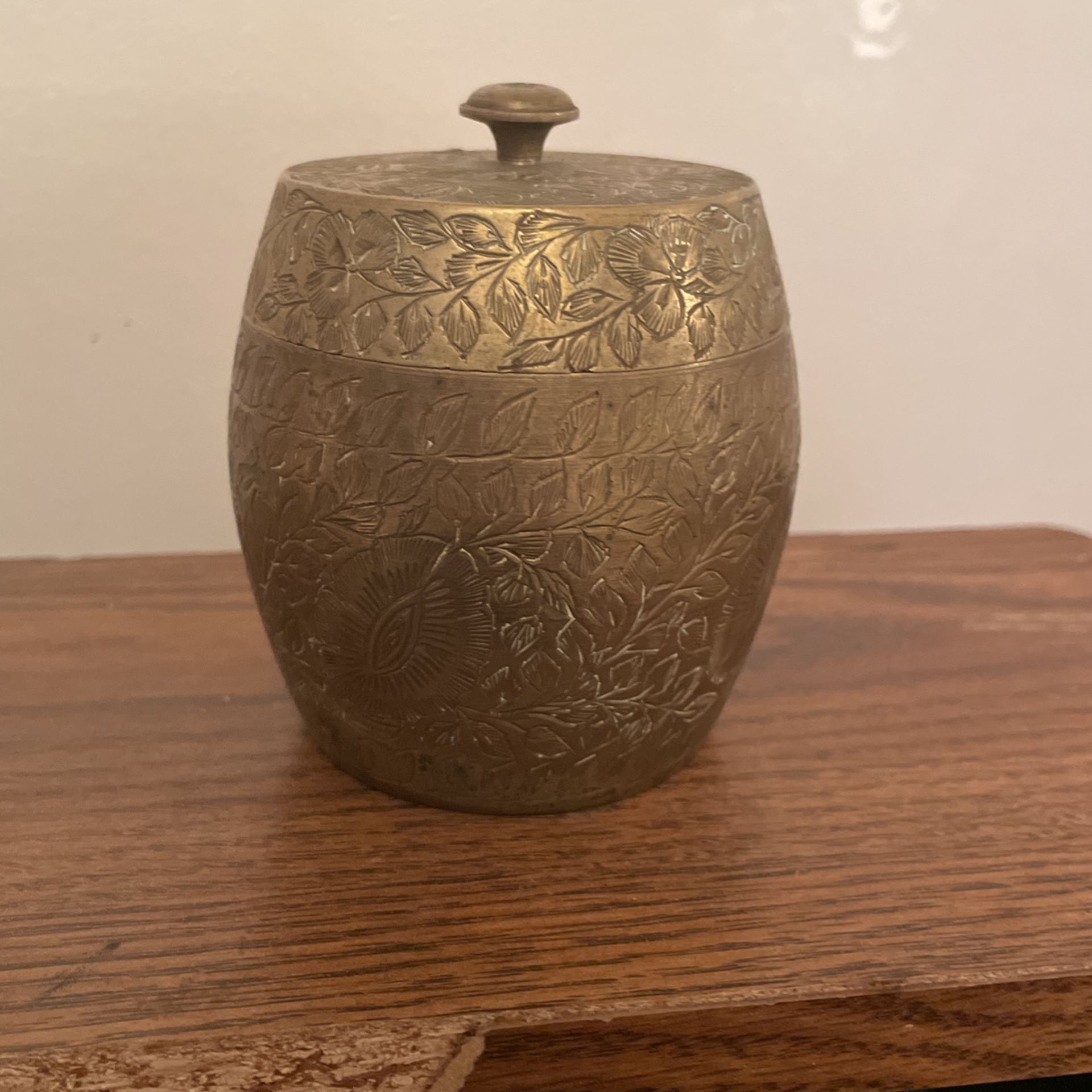 Indian Etched Brass Jar with Lid