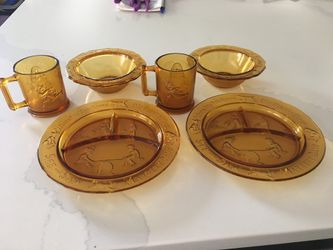 Vintage Amber Tiara Glass - Nursery Rhyme -Mother Goose