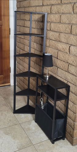 Dorm Size Black Bookcase, Side Table and Lamp