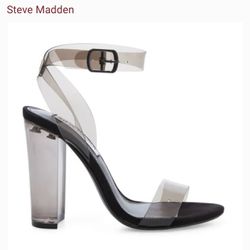 Steve Madden Camille Lucite Clear Ankle Strap Block Heel 