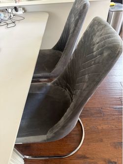 Modern Grey Velvet Cantilever Dining Chairs (Set of 2)