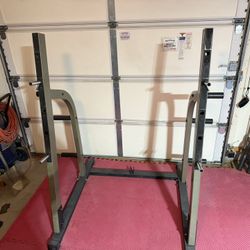 Nautilus Adjustable Squat Rack With Olympic Weight Plate Storage Racks Exercise Fitness Weightlifting 