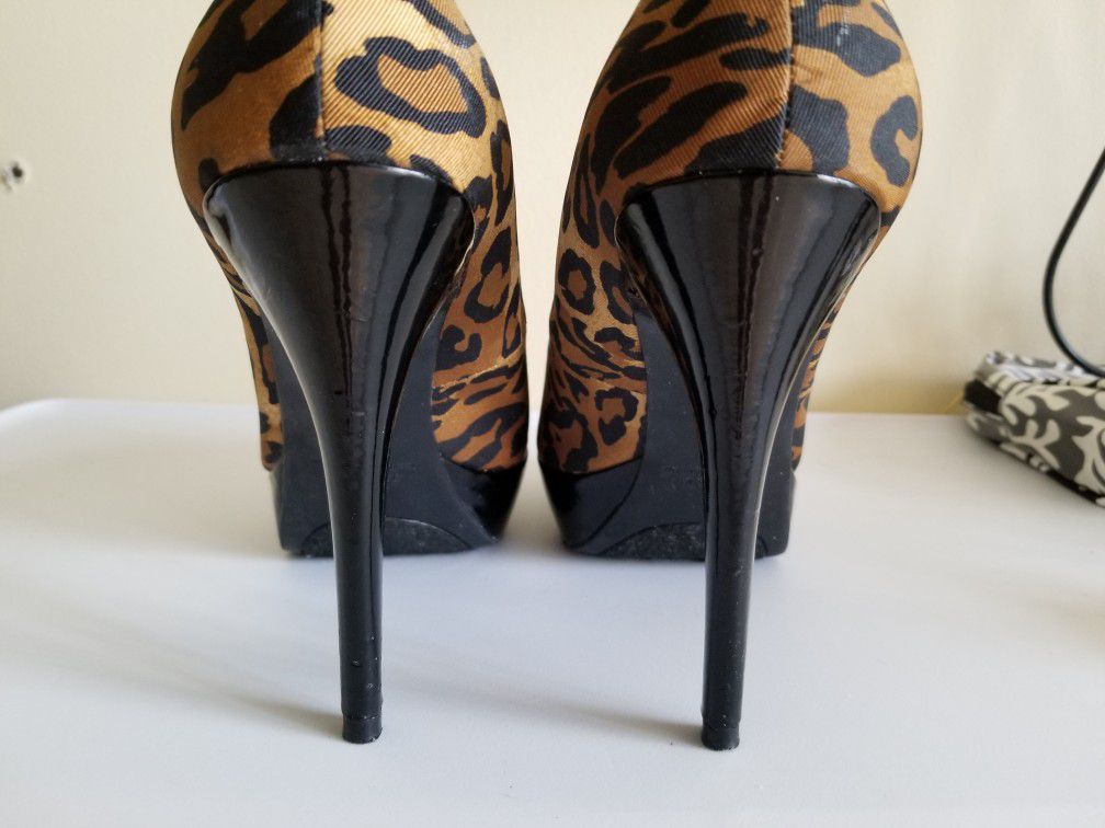 Guess Leopard Print Fabric High Heels