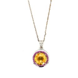 925 Silver Citrine / Pink Stones Necklace
