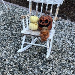 Vintage Child-Size Weathered Solid Wood Rocking Chair – Chippy White Paint  Description: Charming and full of rustic character, this vintage child-siz