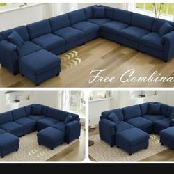 Large Modular Sectional Sofa, Big Comfy Cloud Couch with Ottoman Deep Seat corduroy Cloud Sofa, 9 Seater Large Sectional Couches for Living Room, Bedr