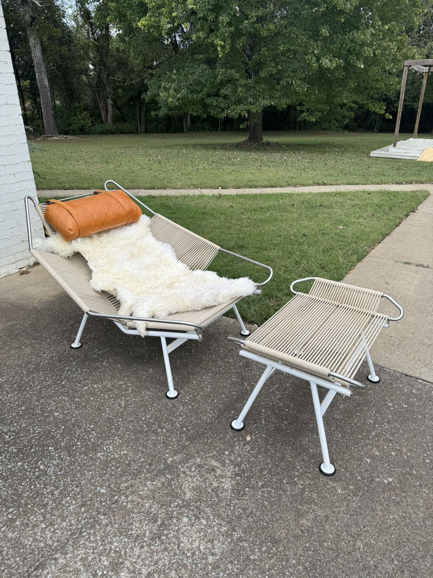 Halyard Lounge Chair, Tan Premium Leather and Icelandic Sheepskin