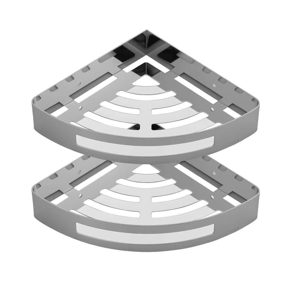 2-Pieces 8.39 in. W x 1.78 in. H x 8.39 in. D Stainless Steel Bathroom Triangle Corner Shelves in Polished Chrome