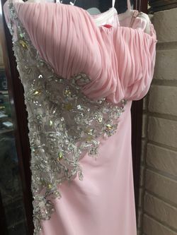 Baby Pink Prom Bridesmaid Dress Train Stone Work