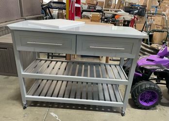 Assembled New Kitchen Island w/ Stainless Steel Top Light Gray Traditional Kitchen Cart w/ Storage