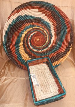 Brown/Teal/Natural 2-Basket Set