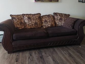 Brown Fabric Sofa with Wood Frame