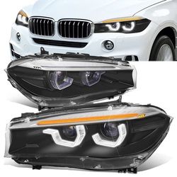 2014 - 2018 BMW X5 Start-Up LED DRL Sequential Projector Headlights Farros Luces Micas 