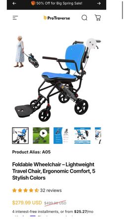 Foldable Wheelchair – Lightweight Travel Chair, Ergonomic Comfortable