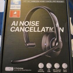 Bluetooth Headset, Wireless Headset with Noise Canceling Microphone & Mic Mute, 55Hrs Working Time Trucker Headset Bluetooth V5.3 Single-Ear Headphone