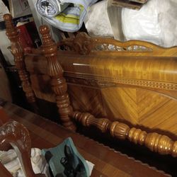Two Full Size Vintage All Wood Bed Frames Complete 