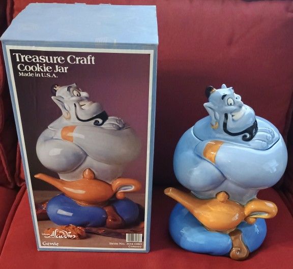 Cookie Jar Disney Vintage Aladdin Genie Cookie Jar Rare with original box by Treasure Craft 1994 USA. See our other great vintage art antiques jewelry