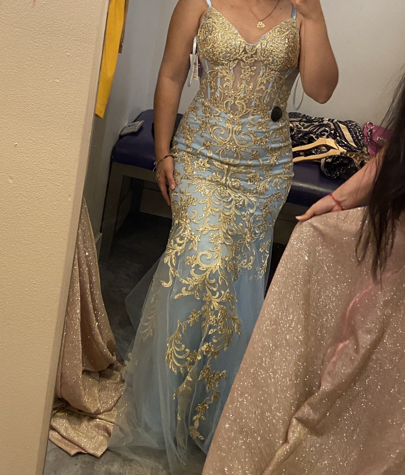 Light Blue & Gold Mermaid Dress