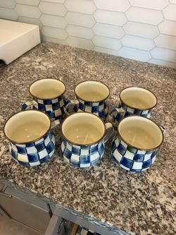 SET OF 6 Mackenzie Childs Royal Check Mugs