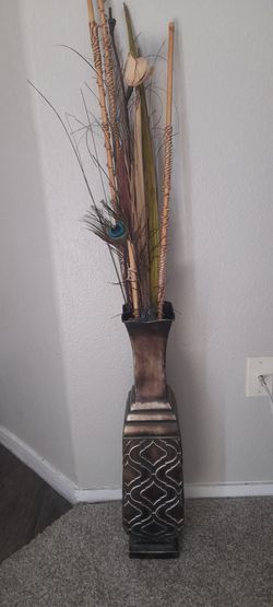 Tall Decorative Floor Vase with Dried Floral Arrangement