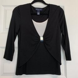 Jones New York  Signature Women's Black and White Blouse Top Long Sleeve Shirt Womens Size L Large  Blouse T Tee