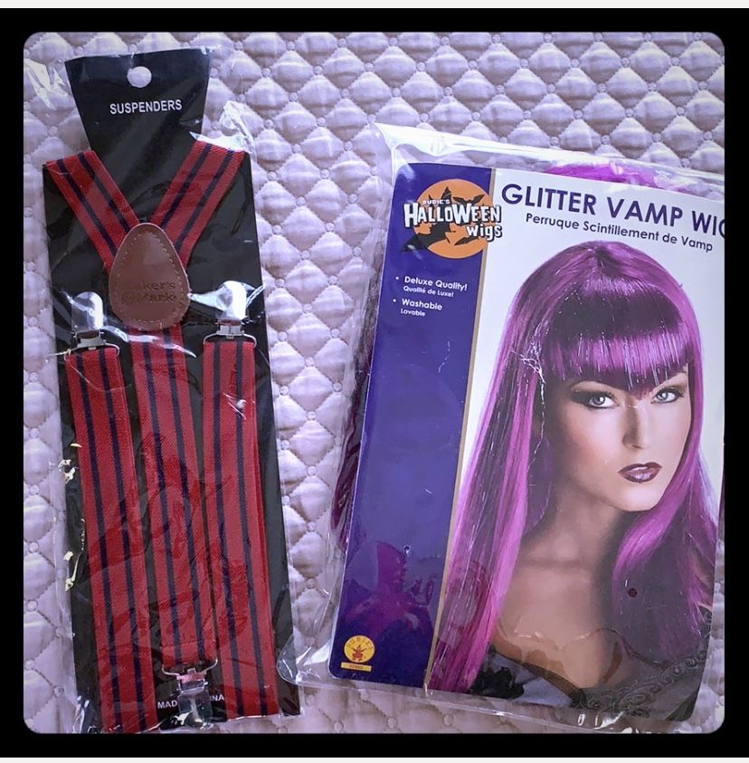 Halloween Purple Vampire Wig + Suspenders